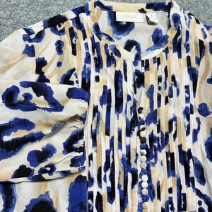 Chicos Blouse Womens‎ Sz.1 Leopard Print Pleated V-Neck 3/4 Sleeve Tunic Top